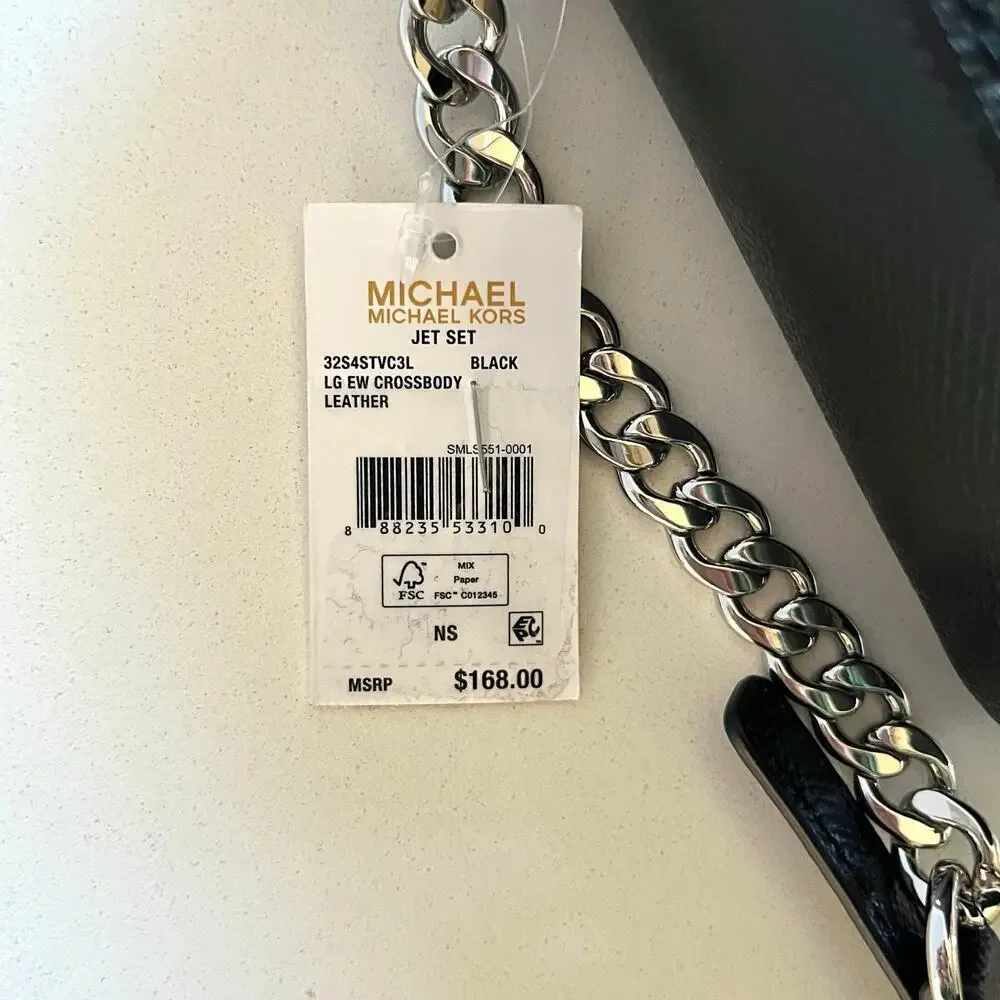 MICHAEL KORS NWT, Leather Black Jet Set Crossbody & Dust Bag
